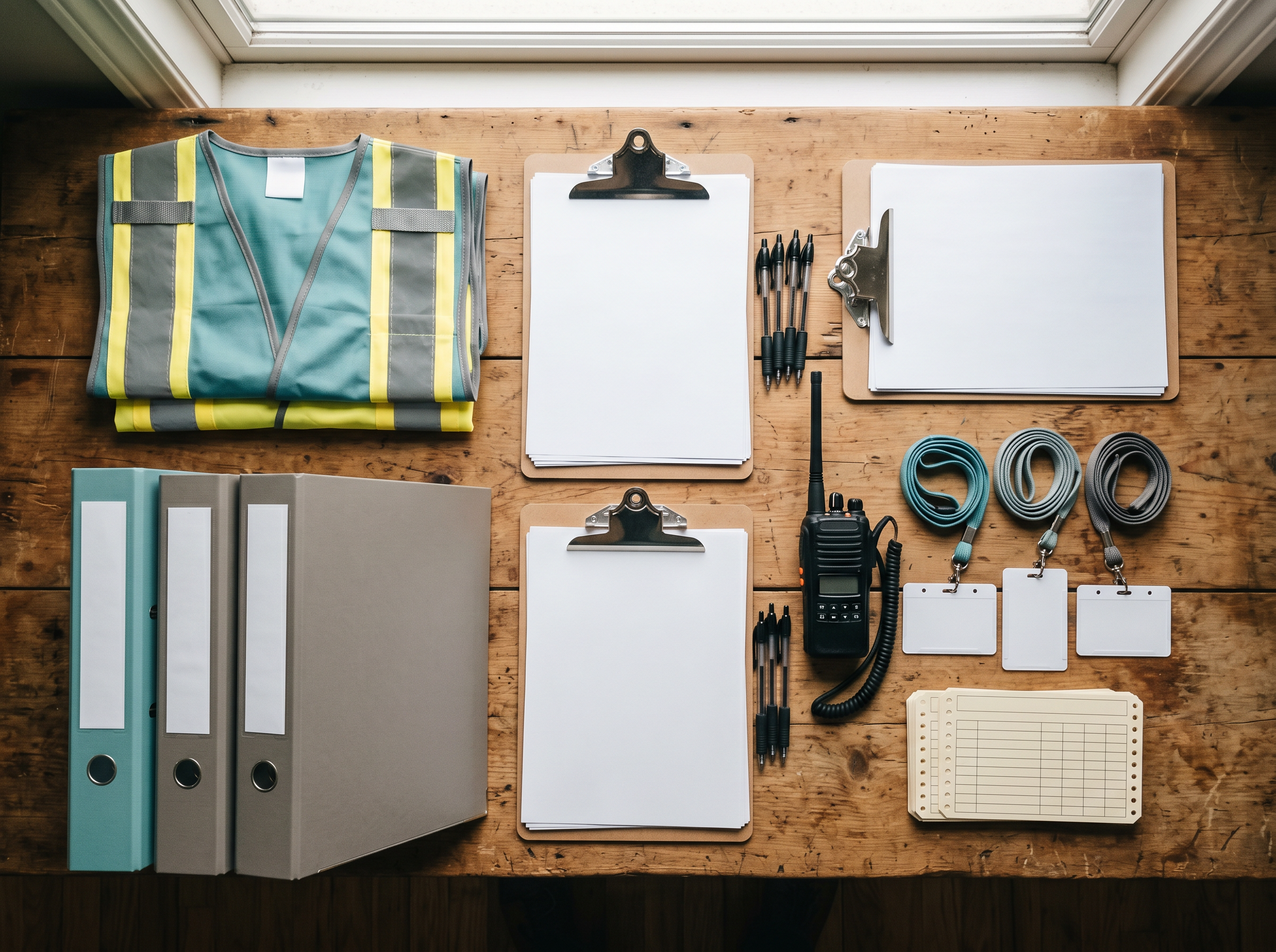 An organized reunification go-kit laid out on a wood table